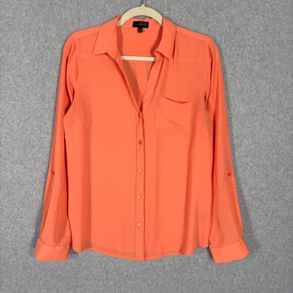 The Limited Tops - The Limited Shirt Womens Medium Orange Blouse Button Sheer Collar Career Office